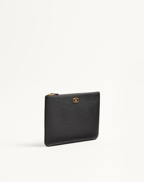 Valentino Garavani - Vlogo Signature Grainy Calfskin Clutch Bag - Black - Woman - Clutches