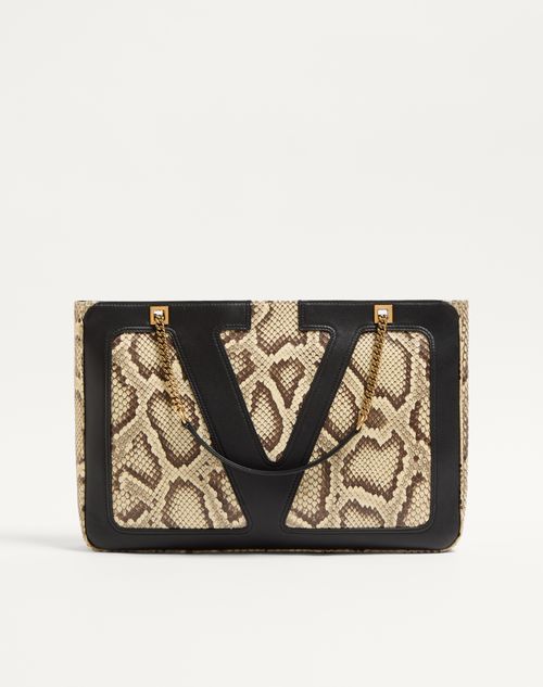 Valentino Garavani Garavani Viva Superstar Medium Python Shopping Bag Woman Cream/black Uni In Cream/black