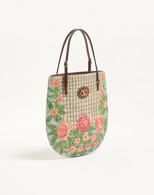 Valentino Garavani - Valentino Garavani Panier De Fleurs Small Embroidered Raffia Shopping Bag - Multicolor - Woman - Totes