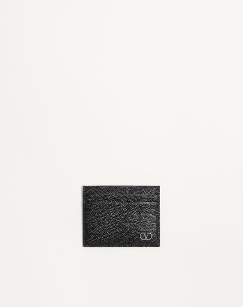 Valentino Garavani Men's Black Vlogo Signature Cardholder In Grainy Calfskin Man Uni