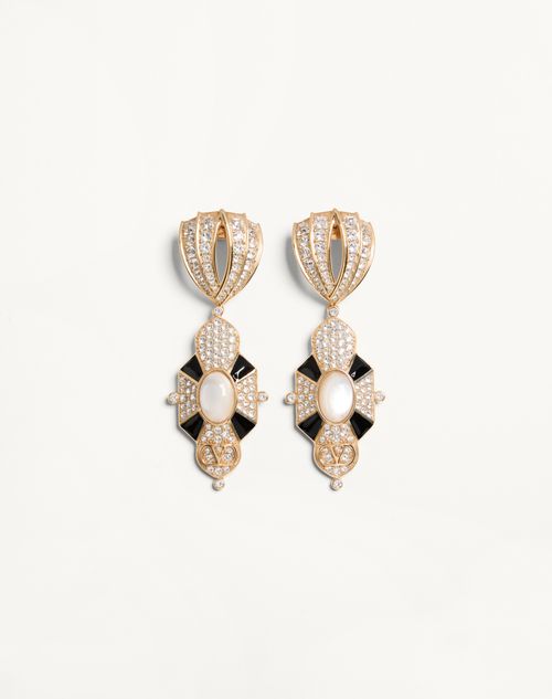 Valentino Garavani Pas Plus Earrings In Metal, Resin, Enamel And Swarovski Crystals Woman Gold/black/crystal/cream Onesize