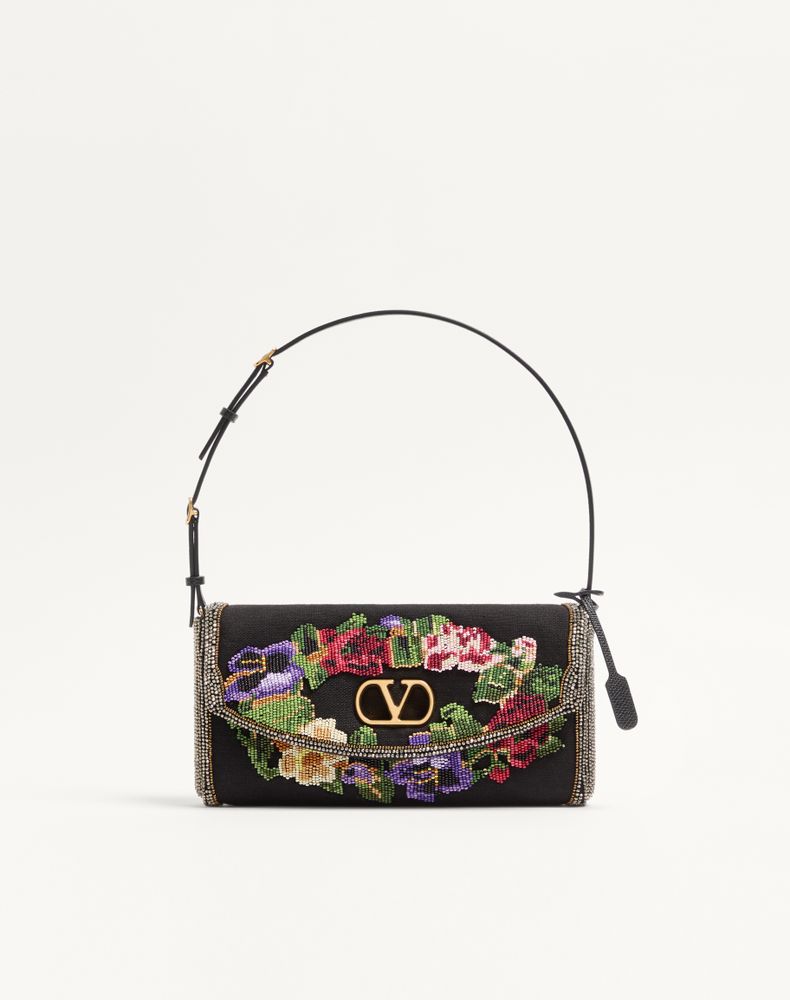 Valentino Garavani Women's Black/Multicolour Devain Small Embroidered Shoulder Bag Woman Uni
