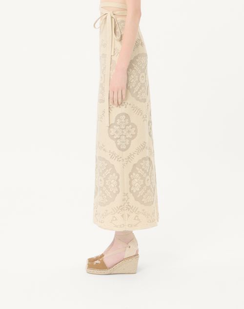 Valentino - Midi Skirt In Floral Stamp Blanket - Ecru/silver - Woman - Skirts