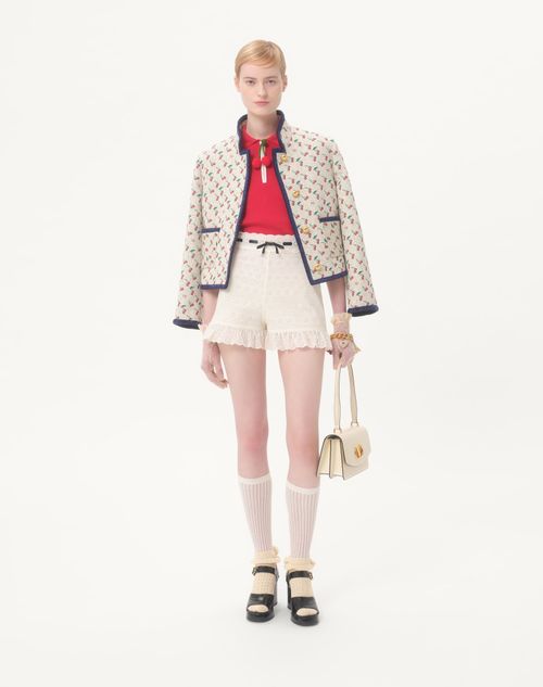 Valentino - Padded Caban With Cherryfic Print Jacquard - Birch/cherry Red/navy - Woman - Jackets And Blazers