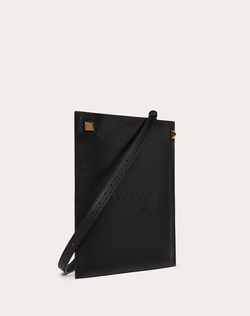 Valentino Garavani - Valentino Garavani Identity Leather Crossbody Bag - Black - Man - Shoulder Bags