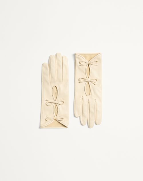 Valentino Garavani Guantes De Cuero Napa Con El Vlogo Signature Y Moños Mujer Manteca 6