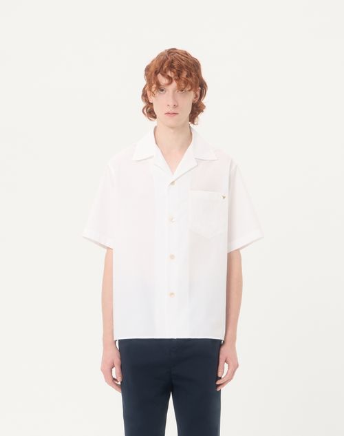 Valentino - Camicia Da Bowling Valentino In Popeline Di Cotone Con Vgold - Bianco - Uomo - Camicie