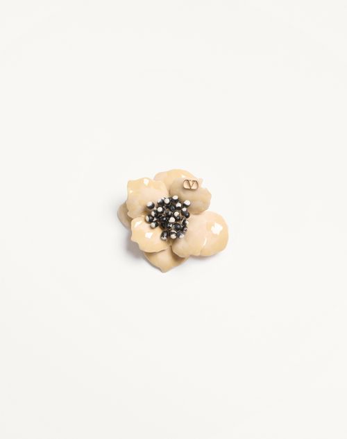 Valentino Garavani Fleur Lumineuse Brooch In Metal, Enamel And Fabric Woman Gold/ivory Onesize