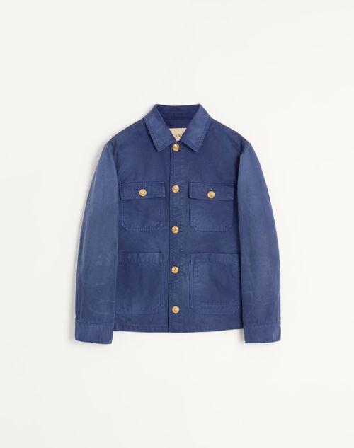 Valentino Gold-button Flap-pocket Jacket In Blue