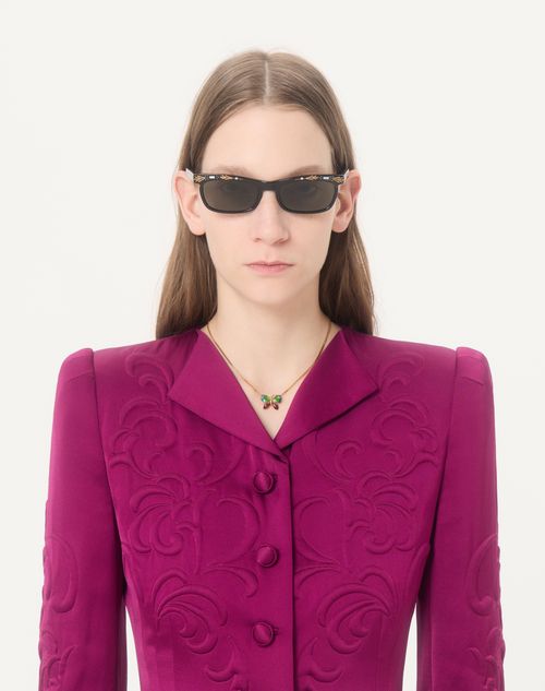 Valentino - Caban In Cady Raso Ricamato - Viola Magenta - Donna - Giacche E Caban