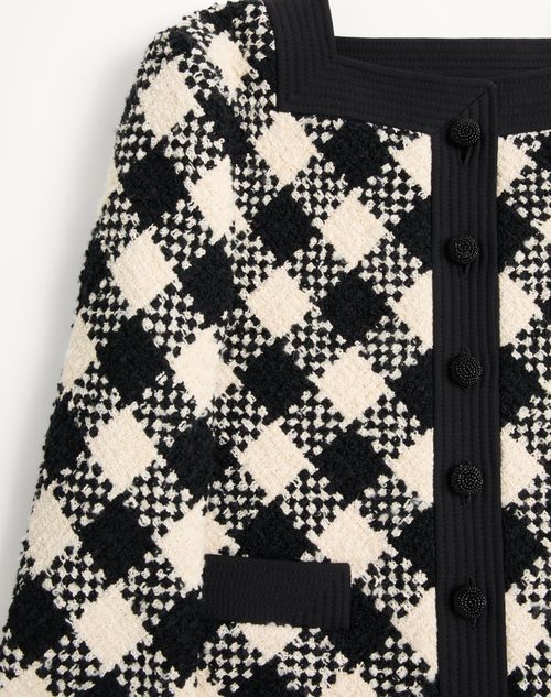 Valentino - Veste En Damier Tweed - Beurre/noir - Femme - Vestes Et Manteaux
