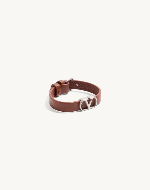 Valentino Garavani - Vlogo Signature Grainy Calfskin Bracelet - Saddle Brown - Man - Jewelry
