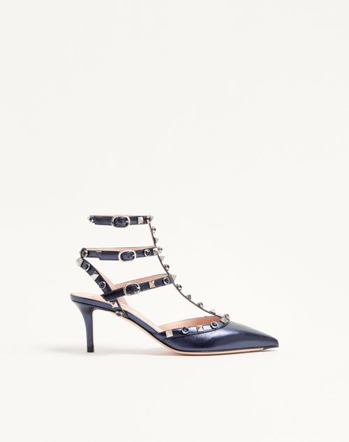Valentino Garavani - Décolleté Rockstud In Nappa Laminata Con Cabochon 65mm - Navy - Donna - Décolleté