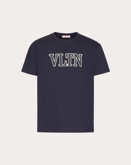 Valentino Vltn Embroidered Cotton T-shirt In Blue