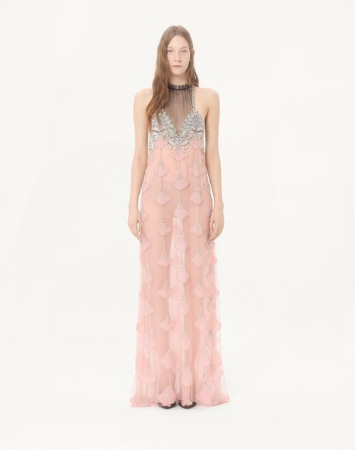 Valentino - Long Dress In Embroidered Tulle Illusione - Pink/silver - Woman - Gowns