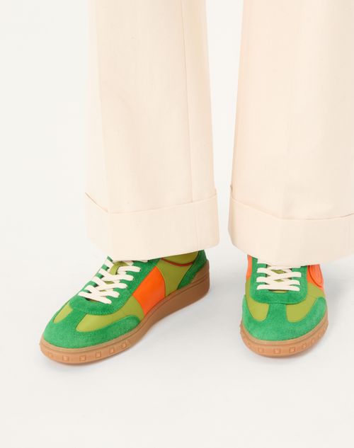 Valentino Garavani - Upvillage Low Top Sneaker In Crust Leather And Nylon - Green Briar/chartreuse/pumpkin/coral - Man - Sneakers