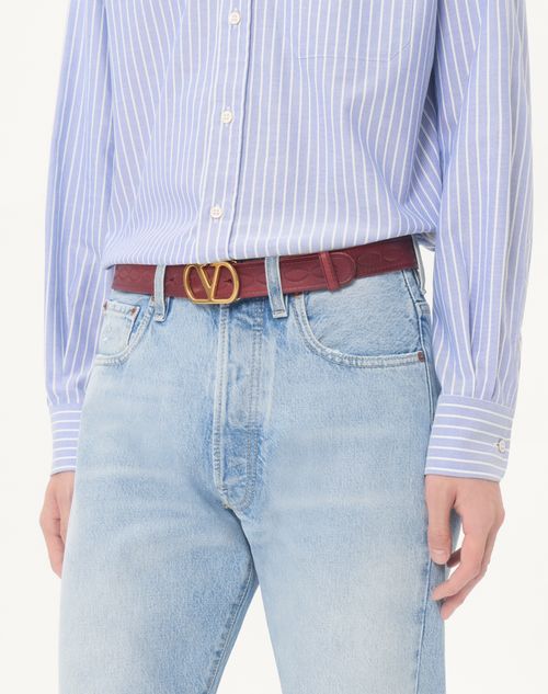 Valentino Garavani - Vlogo Signature Calfskin Belt 30 Mm - Dark Aubergine - Man - Belts
