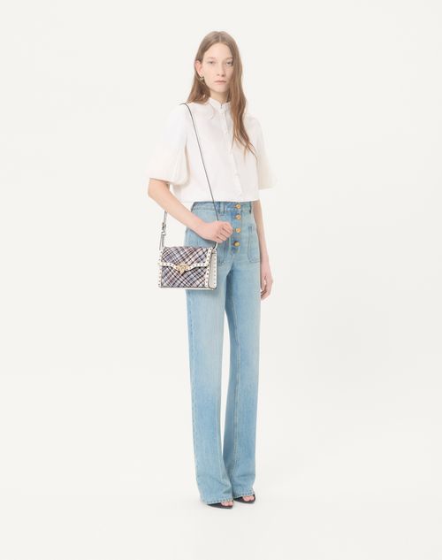 Valentino Garavani - Borsa A Tracolla Piccola Valentino Garavani Rockstud In Tessuto Intrecciato - Bianco/multicolor - Donna - Borse A Spalla