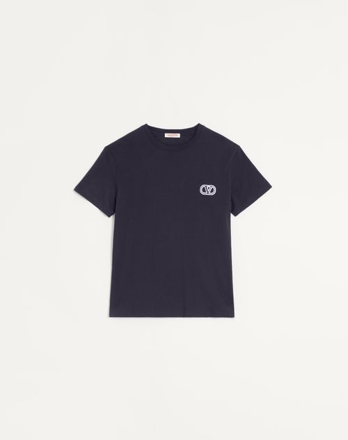 Valentino - Cotton T-shirt With Vlogo Signature Patch - Navy - Man - Tshirts And Sweatshirts