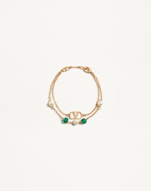 Valentino Garavani - Vlogo Signature Metal, Pearl And Knurled Glass Bracelet - Gold - Woman - Jewelry