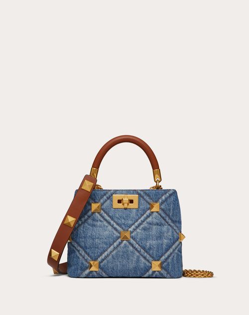 Valentino Garavani - Small Roman Stud The Handle Bag In Denim - Denim - Woman - Top Handle Bags