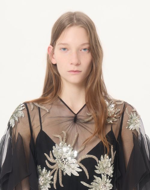 Valentino - Gown In Cady Couture Ricamato - Nero/silver - Donna - Abiti Da Sera