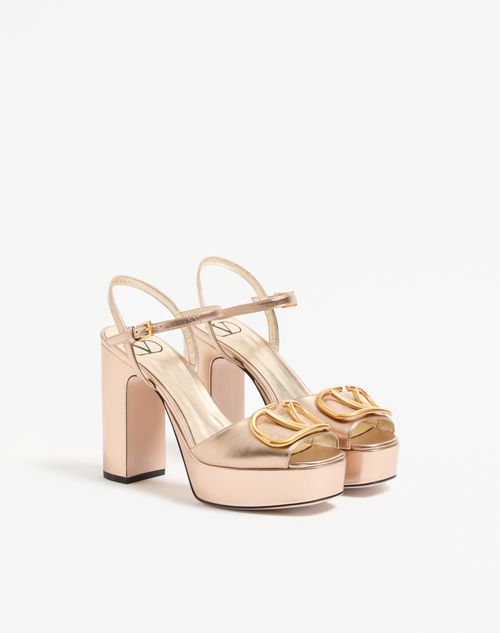 Valentino Garavani - Vlogo Signature Platform Sandal In Laminated Nappa Leather 115mm - Champagne - Woman - Sandals