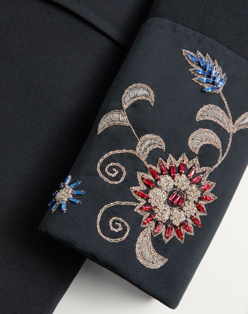 Valentino - Valentino Embroidered Belted Jacket In Grain De Poudre Wool - Black - Man - Coats And Blazers