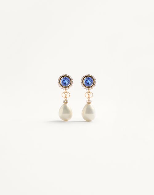 Valentino Garavani Vlogo Signature Earrings In Metal, Enamel, Pearls And Crystals Woman Gold/cream Onesize
