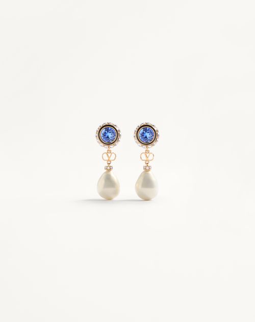 Valentino Garavani Vlogo Signature Earrings In Metal, Enamel, Pearls And Crystals Woman Gold/cream Onesize