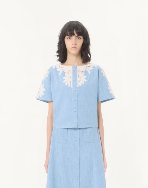 Valentino - Light Blue Embroidered Denim Shirt - Denim - Woman - Denim
