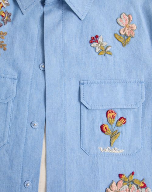 Valentino - Denim Shirt With Embroidery - Denim - Man - Denim