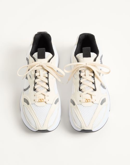 Valentino Garavani - Baskets Demivee En Tissu Ajouré Avec Empiècements En Daim - Blanc/gris - Homme - Baskets