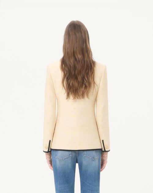 Valentino - Jacket In Silk Linen Canvas - Latte/black - Woman - Jackets And Blazers