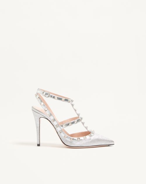 Valentino Garavani Rockstud Pumps In Glitter Fabric 100mm Woman Silver 41.5 In Silver