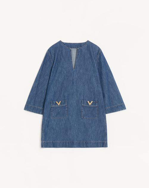 Valentino Denim Chambray Dress Woman Blue 36