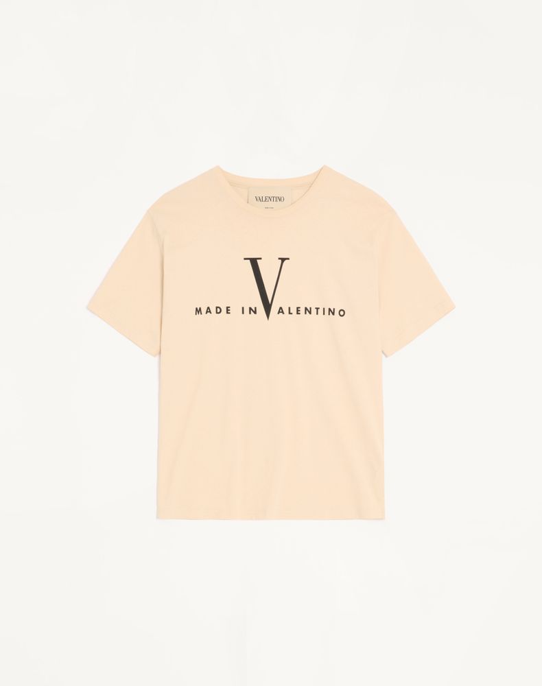 Valentino T-Shirt Aus Baumwolle Mit „Made In Valentino"-Print Mann Xl Butter/Schwarz