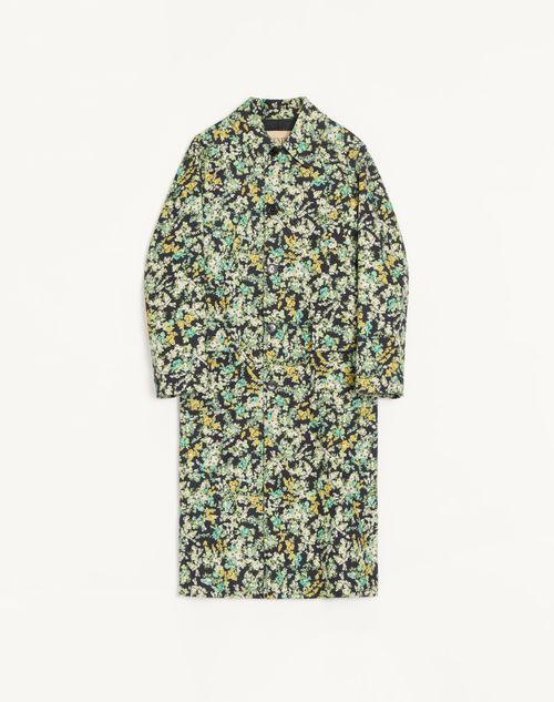 Valentino Valentino Single-breasted Coat In Cotton Drill With Papier Floral Print Man Black/multicolour 52