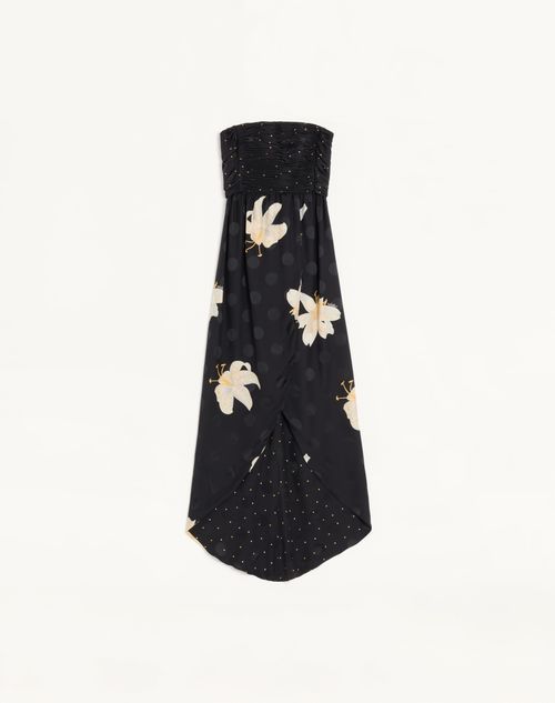Valentino Robe Longue En Crêpe De Chine Jacquard Apres L'hiver Lilium Femme Noir 44 In Black