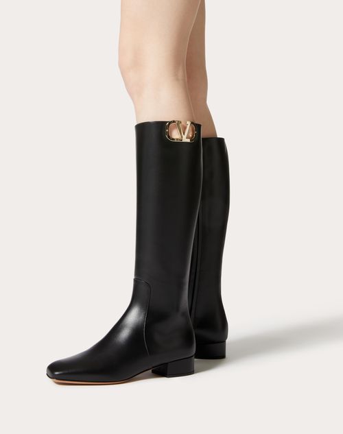 Valentino Garavani - Vlogo Type Calfskin Boot 30mm - Black - Woman - Boots