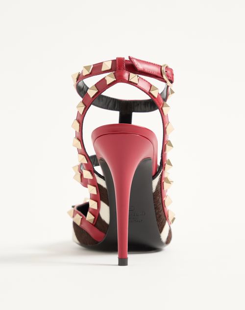 Valentino Garavani - Rockstud Pumps In Pony-effect Calfskin 100mm - White/marrone/red - Woman - Pumps