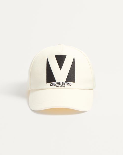 Valentino Garavani Chez Valentino Cotton Baseball Cap With Embroidery Man Ivory/black 59