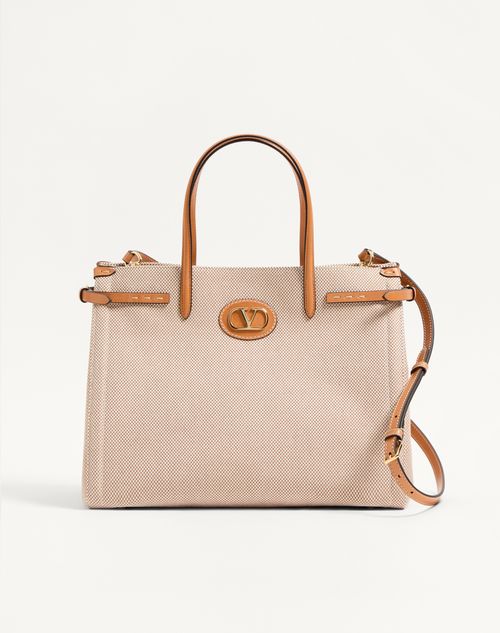 Valentino Garavani Garavani Antibes Medium Canvas Shopping Bag Woman Natural/tobacco Uni In Natural/tobacco