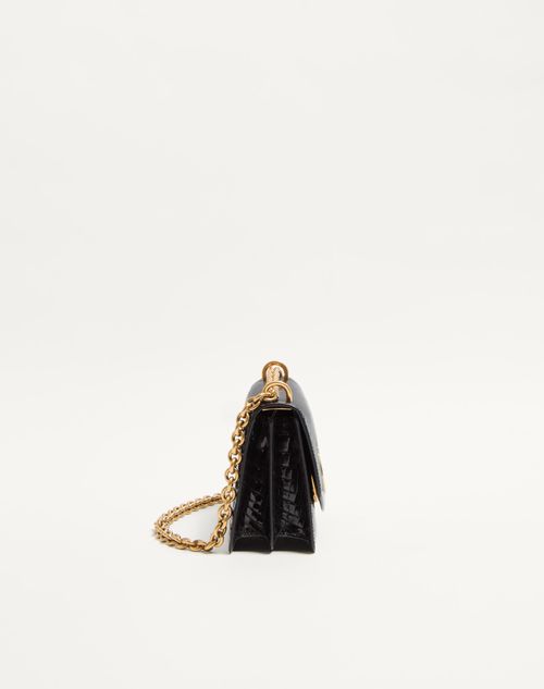 Valentino Garavani - Valentino Garavani Vain Small Shoulder Bag In Crocodile Leather - Black - Woman - Shoulder Bags