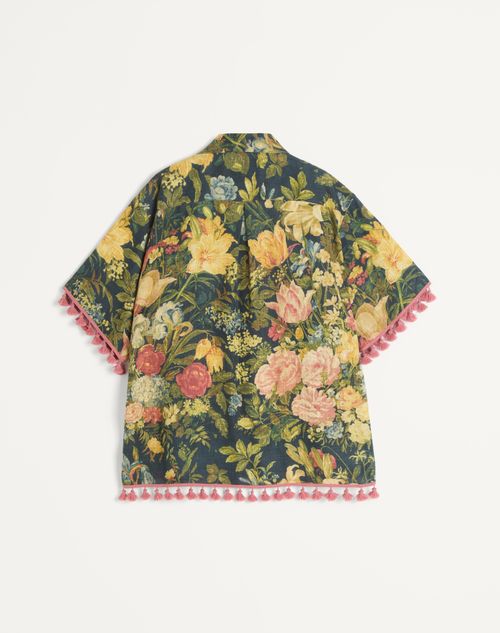 Valentino - Linen Bowling Shirt With Apres L'hiver Print - Multicolor - Man - Shirts