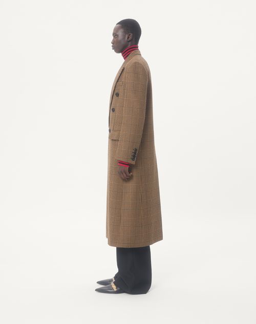 Valentino - Valentino Double-breasted Wool Coat With Glen Plaid Pattern - Camel/black - Man - Coats And Blazers