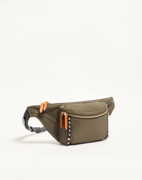 Valentino Garavani - Stud Up Waist Bag In Technical Fabric - Military Green - Man - Belt Bags