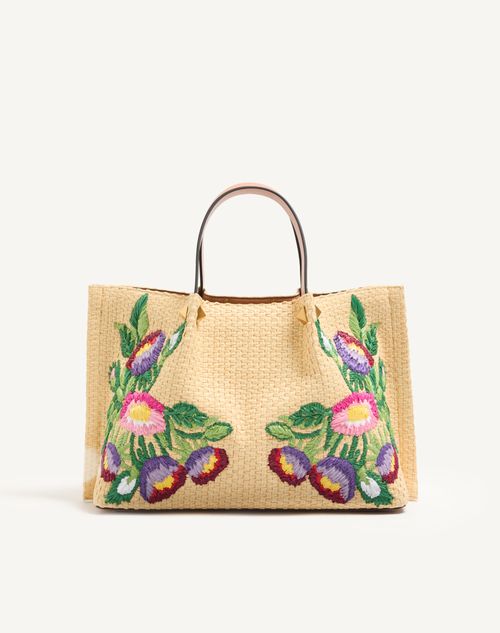 Valentino Garavani - Cabas Moyen En Raphia Avec Broderie Florale - Naturel/multicolore - Femme - Cabas