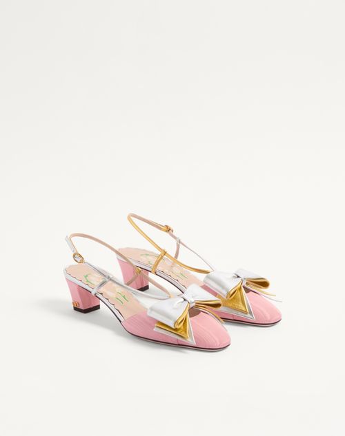 Valentino Garavani - Bowow Slingback Pumps In Moirè Fabric 45mm - Rock Pink/silver/antique Gold - Woman - Pumps