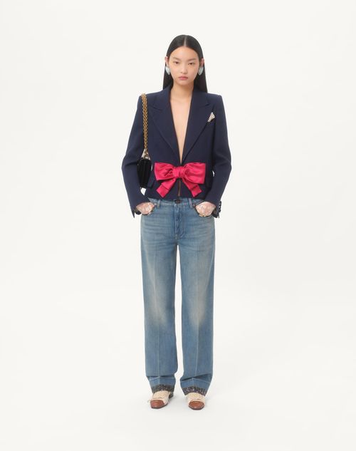 Valentino - Viscose Jacket With Bow - Provence Blue - Woman - Jackets And Blazers